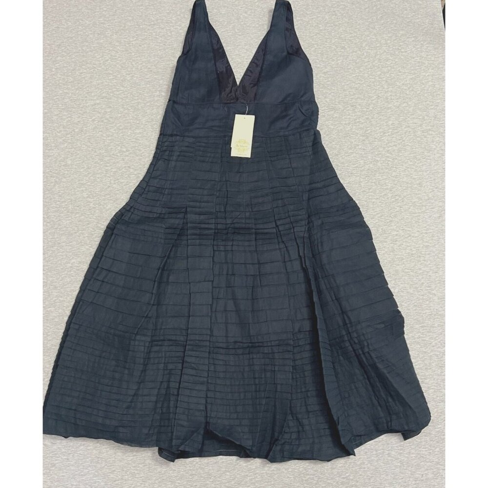 Solitaire LA Dress Womans Small Sleeveless Pleated Navy Blue Fit Flare Lined - Picture 6 of 16